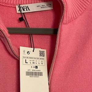 ZARA NWT’s PINK 3/4 Zip Sweater. size L-